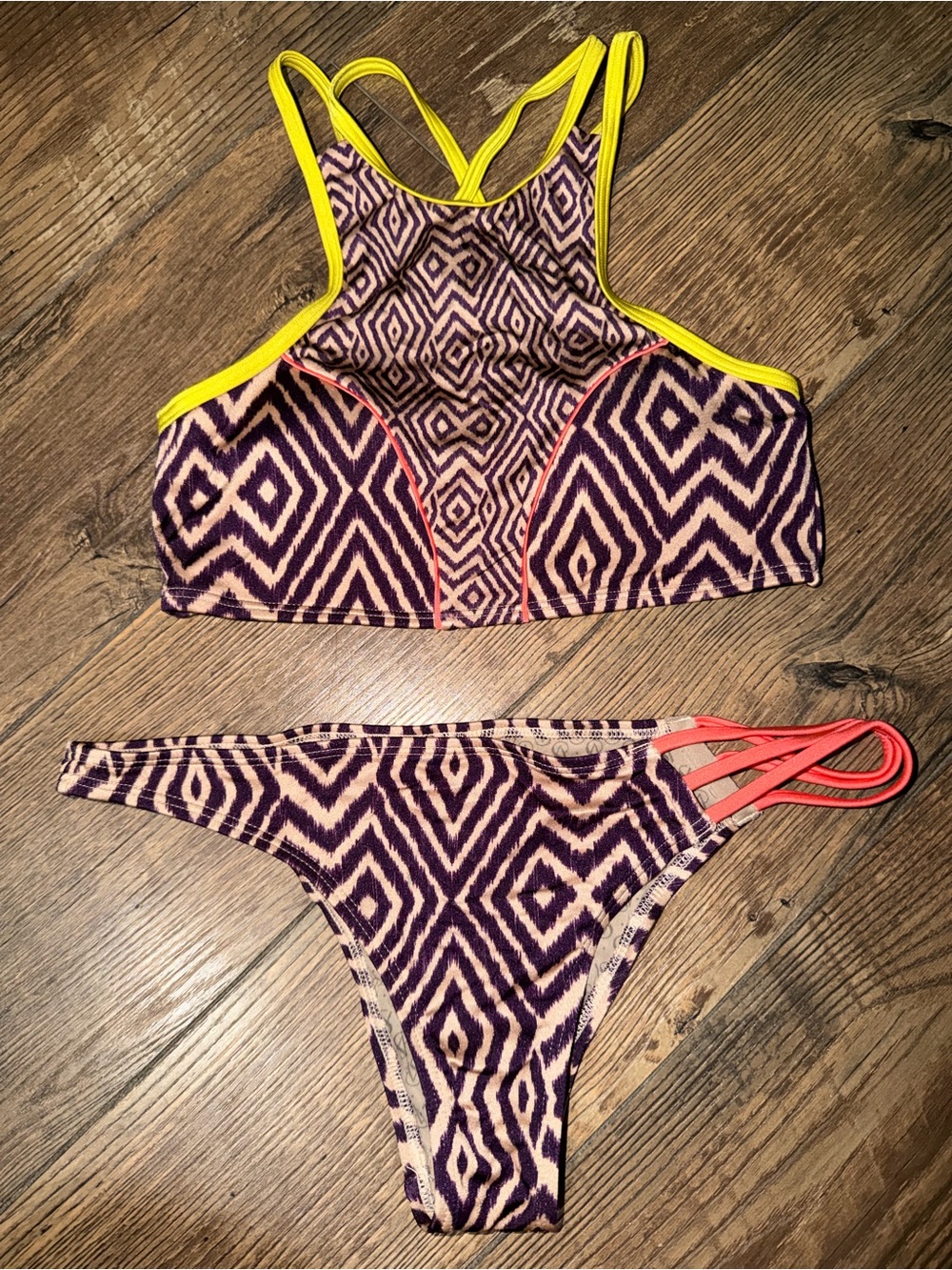 Victoria secrets Geometric High-Neck Bikini Set with Neon Trim